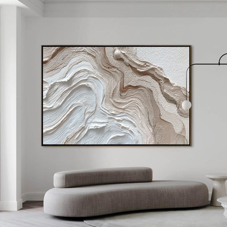 Minimalist Textured Wall Art, Large 3D Abstract Painting, Neutral Large Wall Decor, Wabi Sabi Art, Beige and White Impasto Art for Home