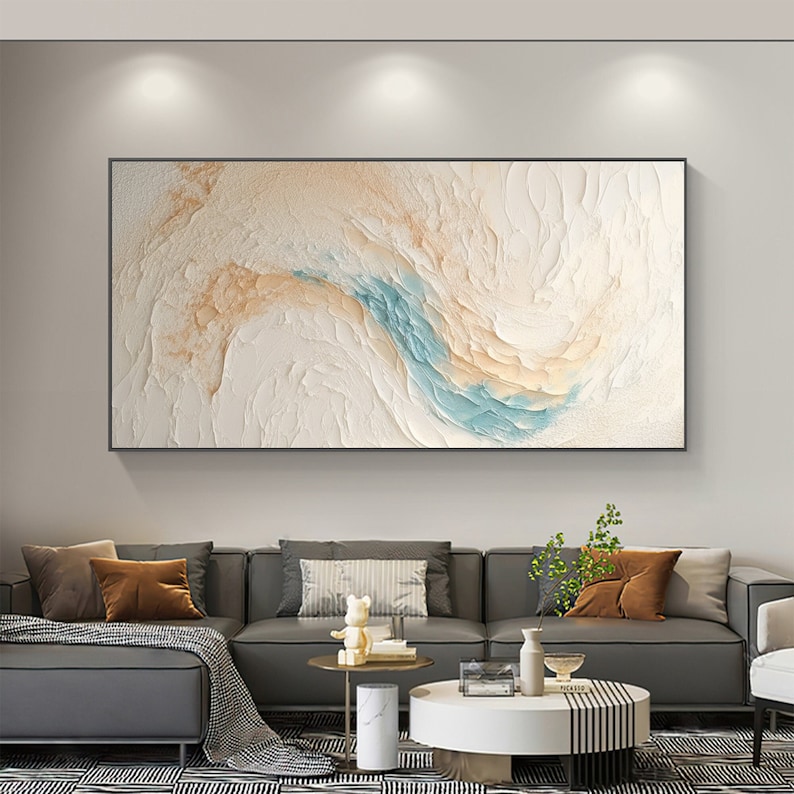 Abstract Minimalist Beach Oil Painting on Canvas, Large Wall Art ...