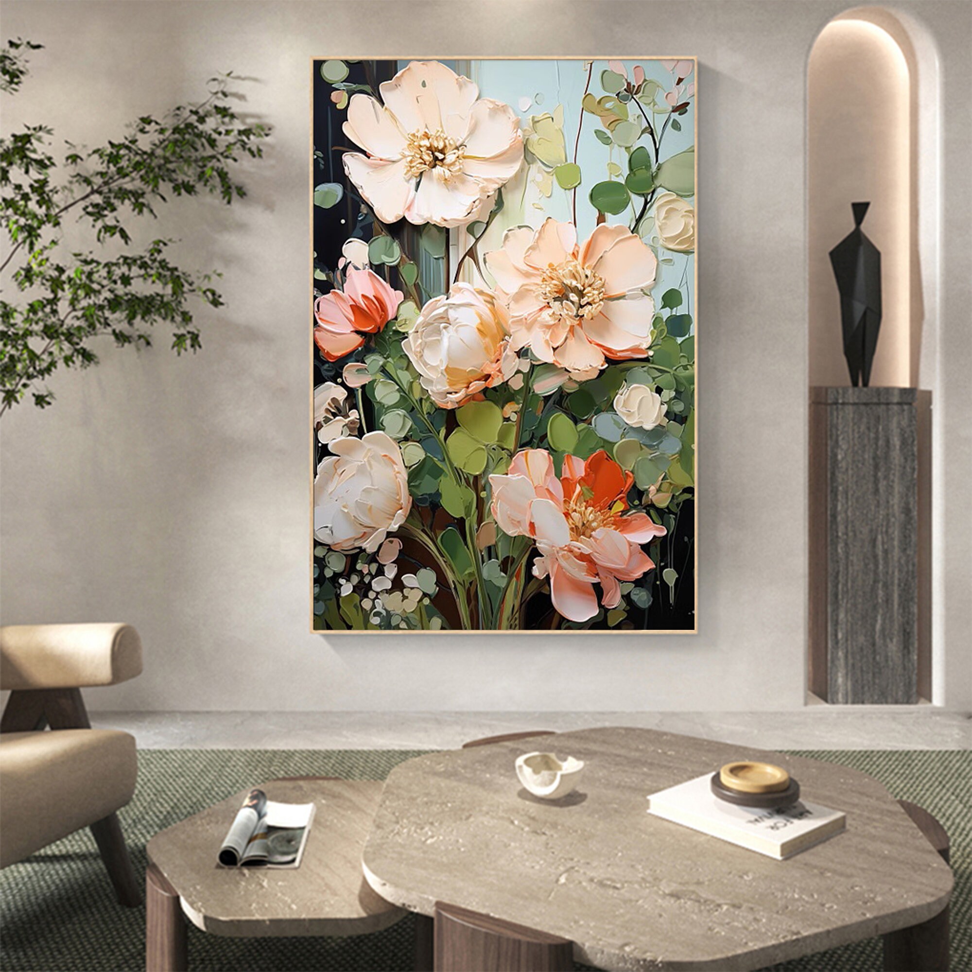 Abstract Flower Oil Painting on Canvas, Large Wall Art Original ...