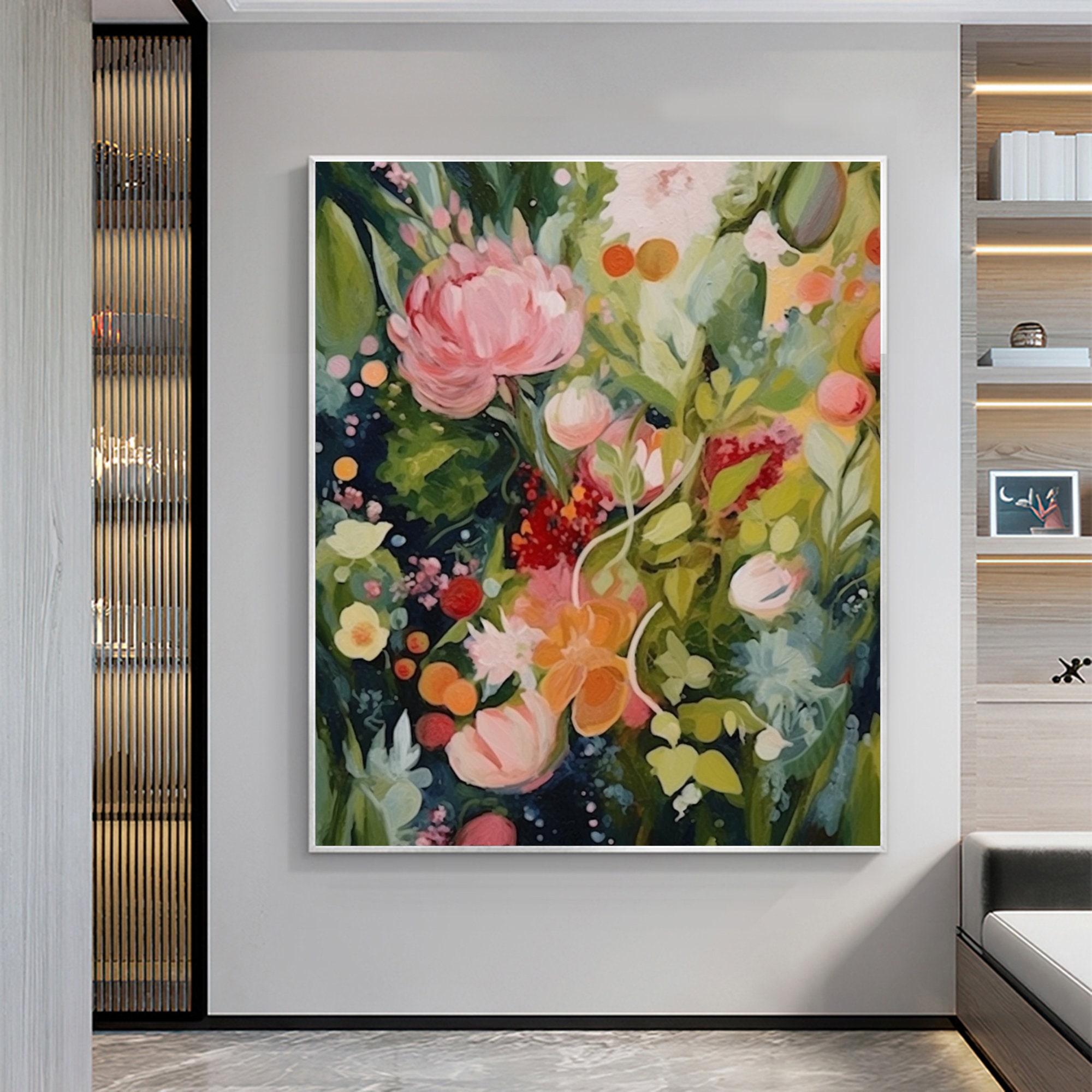 Original Green Flower Oil Painting on Canvas Abstract Floral - Etsy