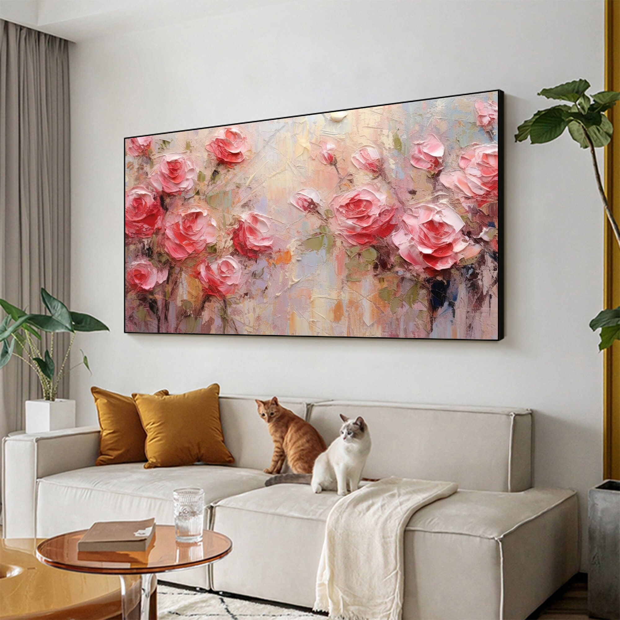 Abstract Rose Flower Oil Painting on Canvas Large Wall Art - Etsy