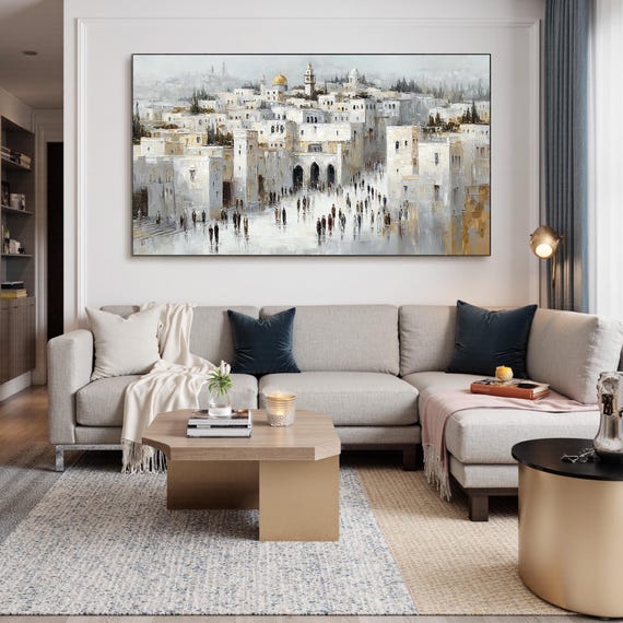 Abstract Jerusalem Cityscape Oil Painting on Canvas, Original Textured cityscape Art, Historic Architecture, Modern Impressionist wall Decor
