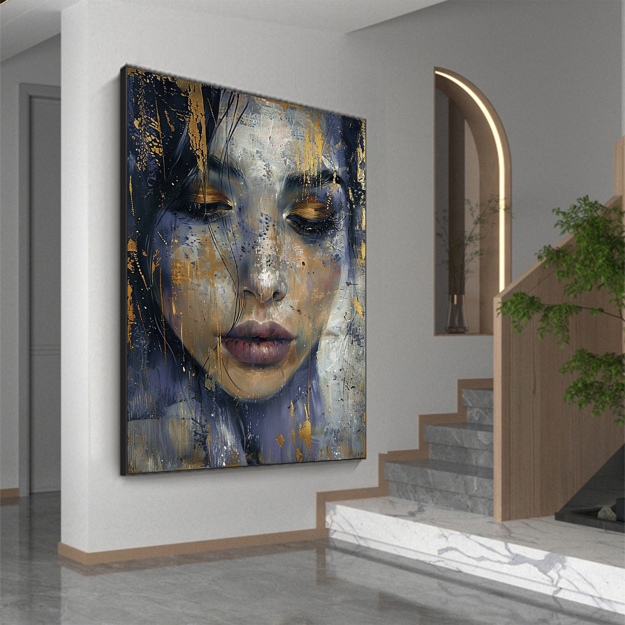 Original Beautiful Girl Face Oil Painting on Canvas Large Wall Art ...