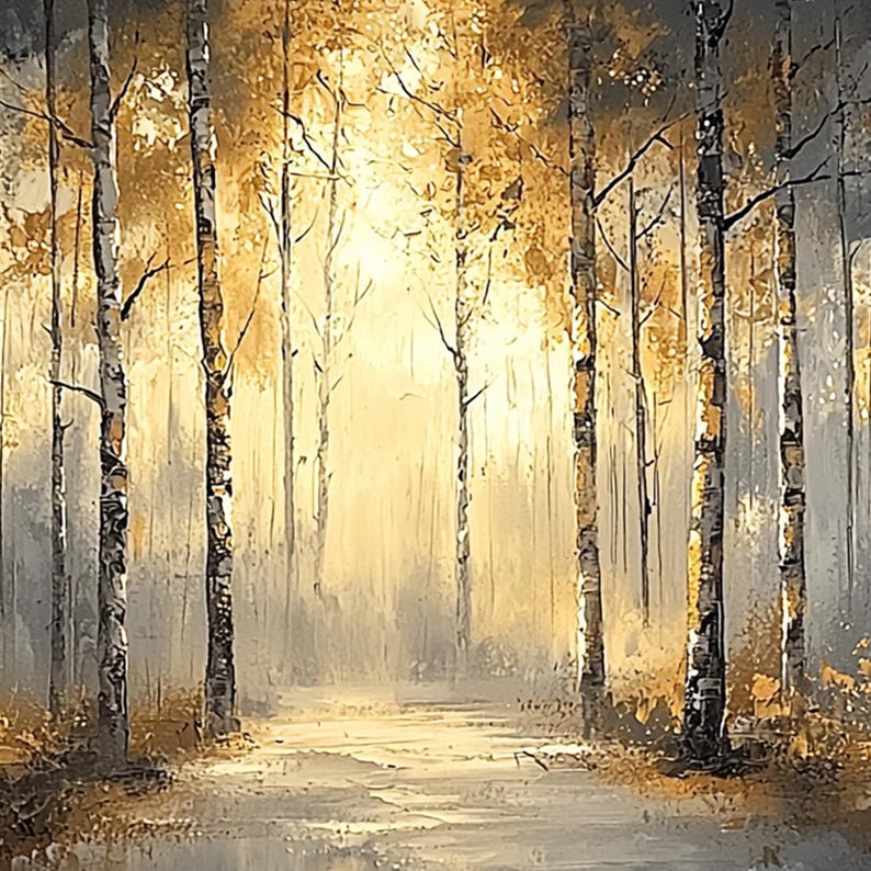 Original Gold Leaf Forest Oil Painting on Canvas, Large Wall Art ...