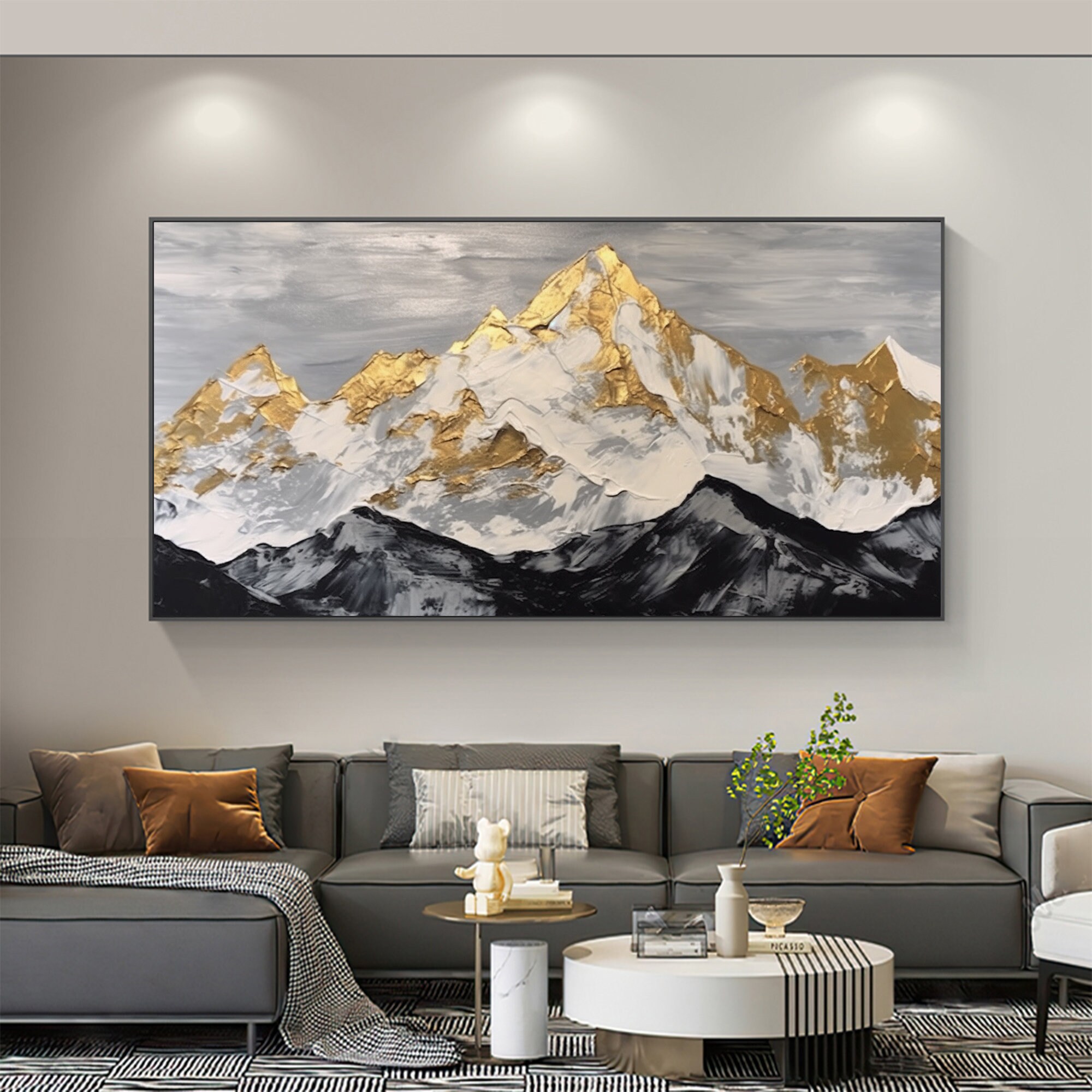 100% Handmade Orange Canvas Paint Gold Foil Landscape Art Oil Paintings  Wall Pictures Trim Back Artwork For Living Room Decor - Painting &  Calligraphy - AliExpress