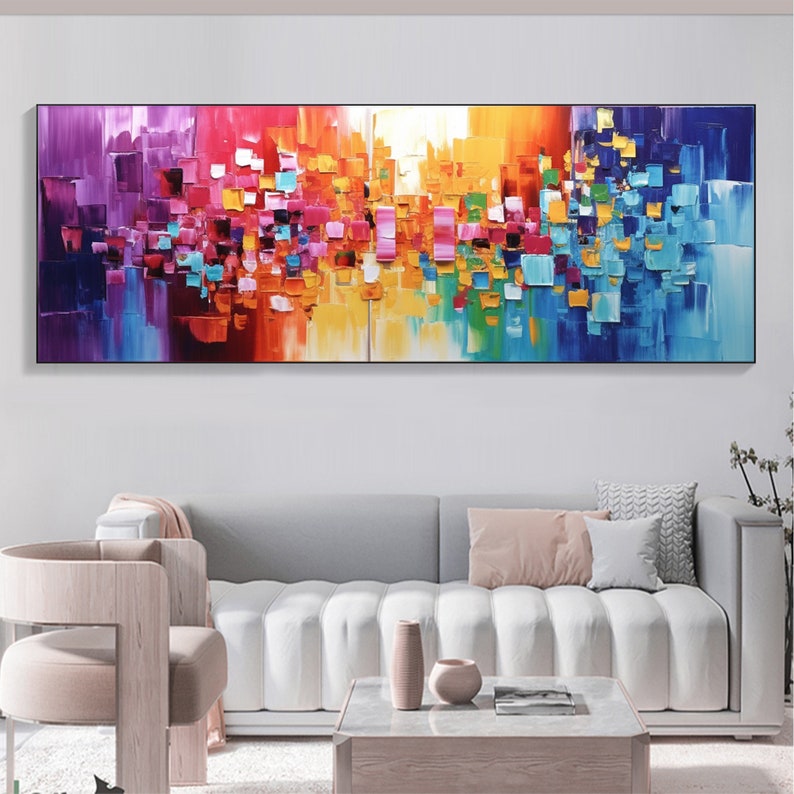 Minimalist Colorful Block Oil Painting on Canvas, Large Wall Art, Original Abstract Wall Art, Custom Painting Modern Living Room Home Decor