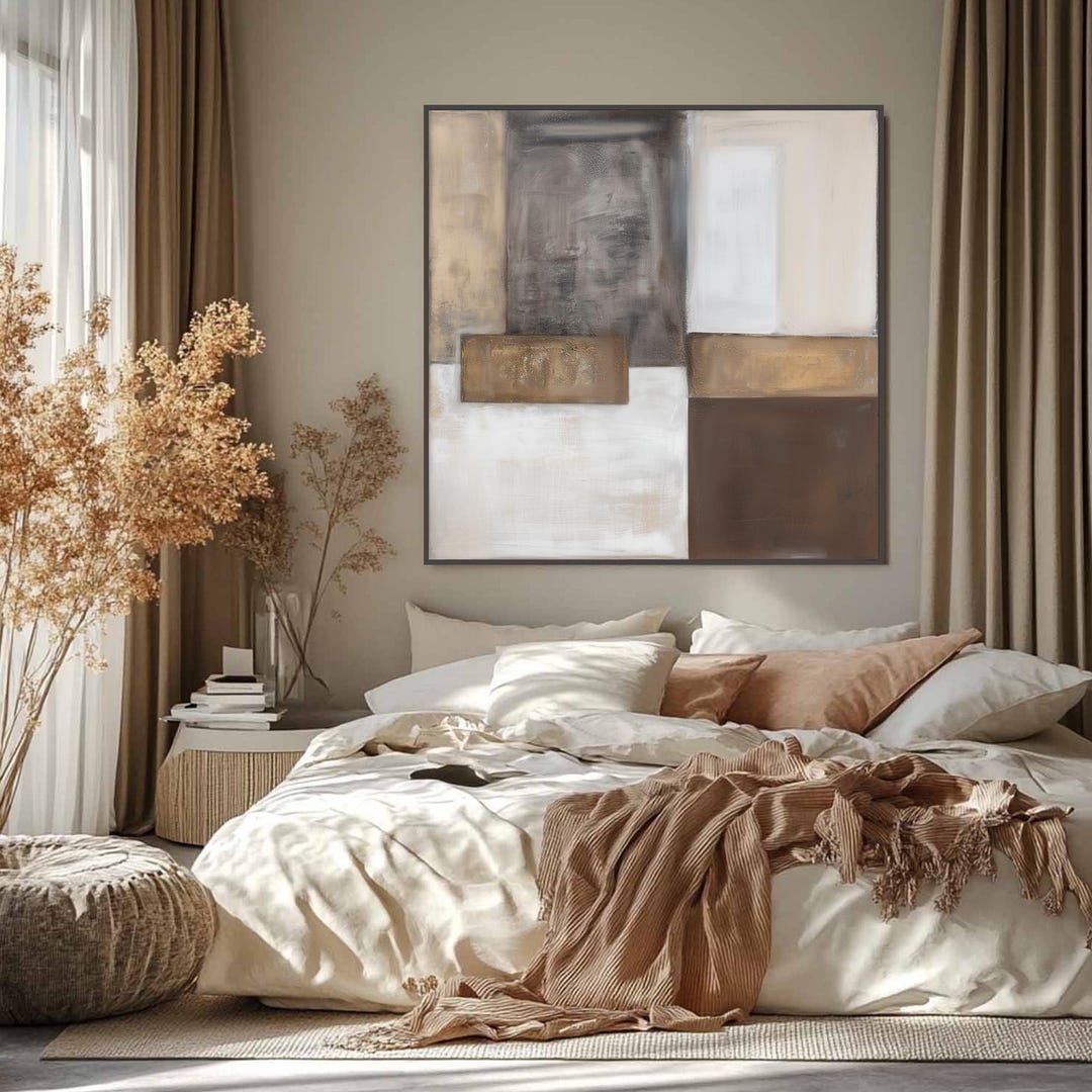Large Abstract Painting on Canvas,brown and Beige Geometric Wall Art ...