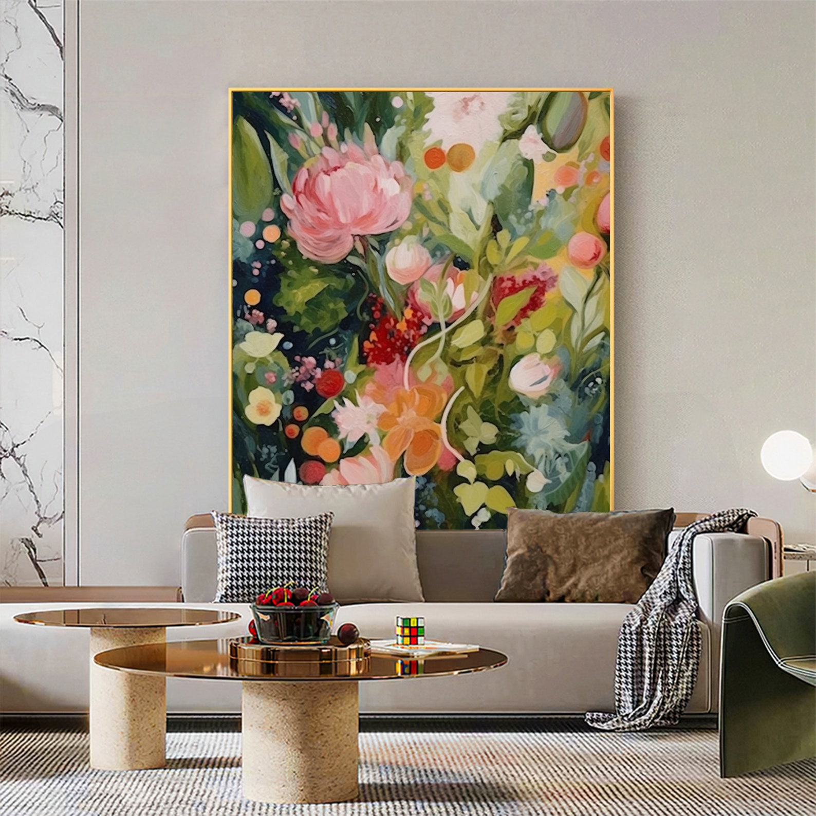 Original Green Flower Oil Painting on Canvas Abstract Floral - Etsy