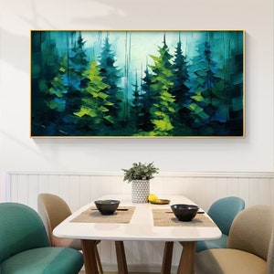 Abstract Forest Oil Painting On Canvas, Large Wall Art, Custom Painting, Original Green Tree Painting, Minimalist Wall Art Living room Decor