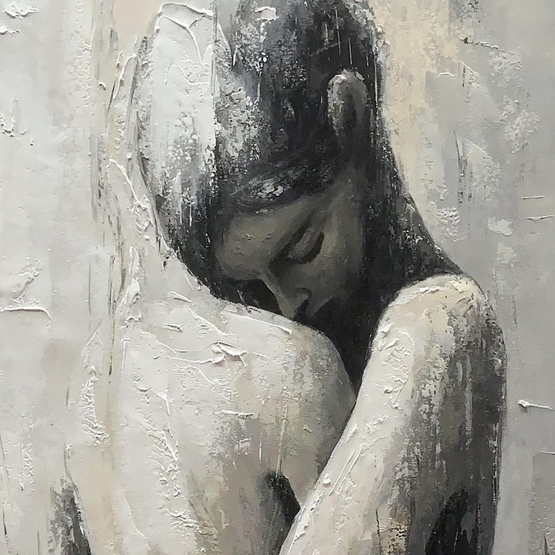 Original Portrait Oil Painting on Canvas, Large Wall Art, Abstract Grey ...