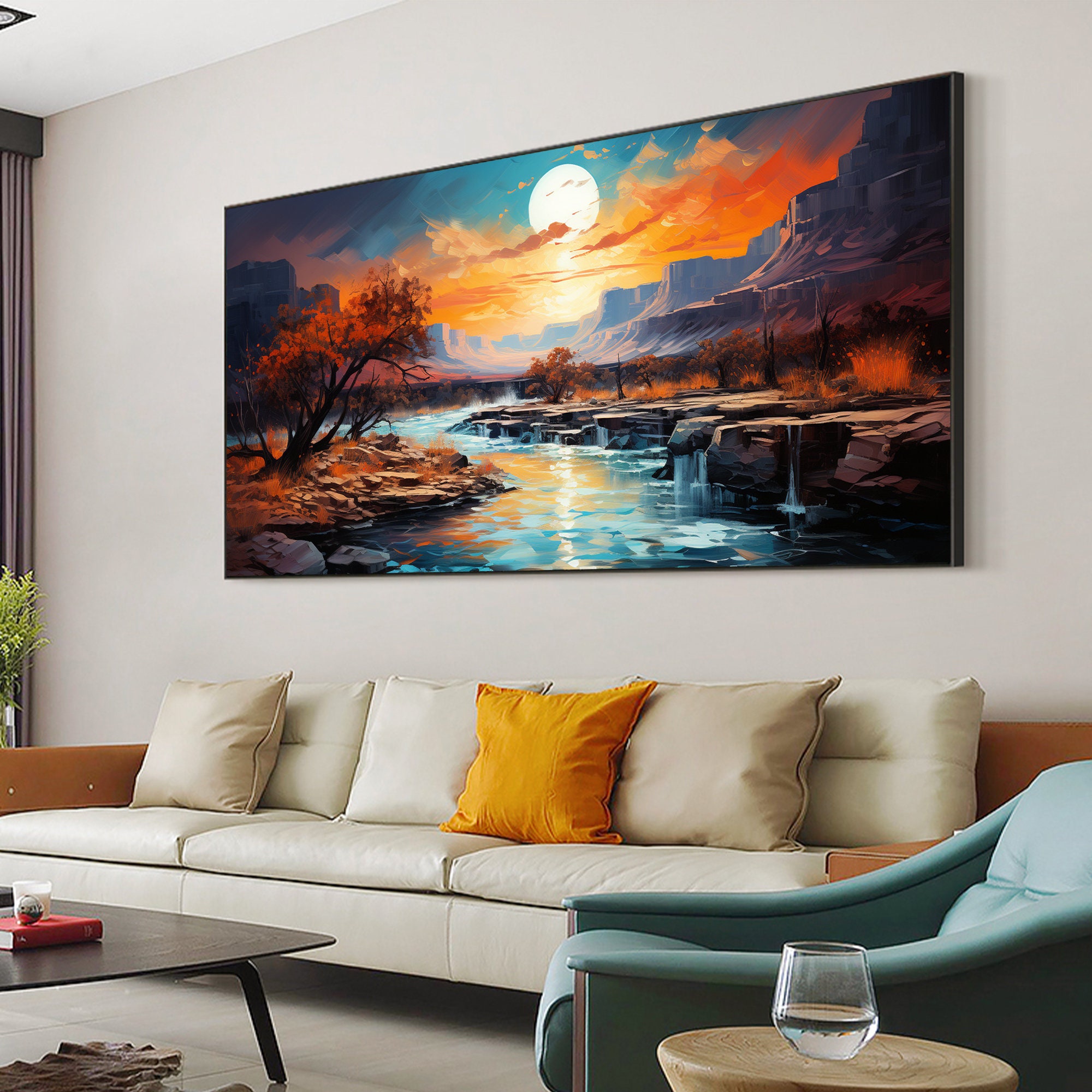 Abstract River Landscape Oil Painting on Canvas Large Wall - Etsy
