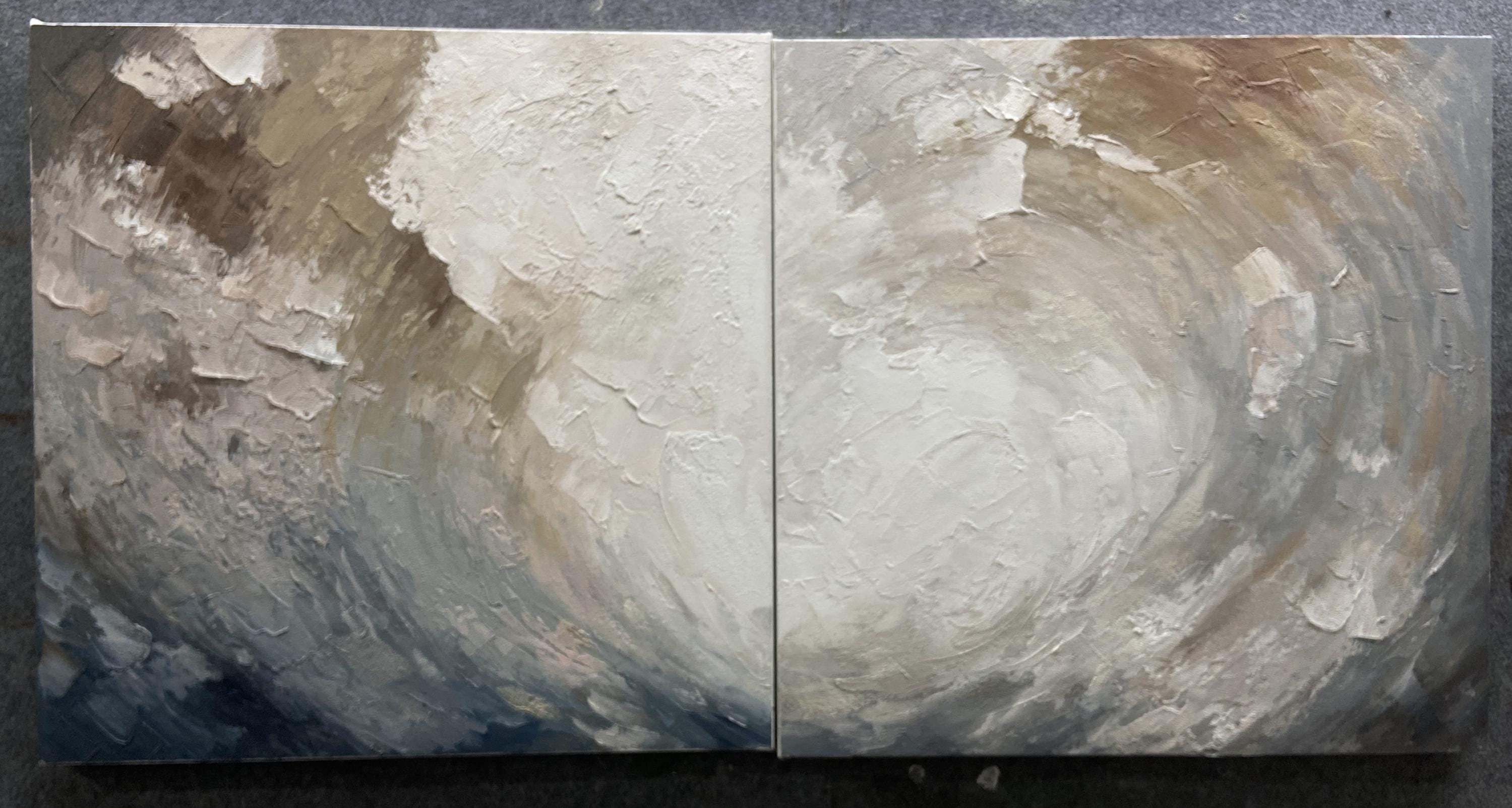 Diptych Wall Art Set, Large Textured Abstract Painting, Beige and Grey ...