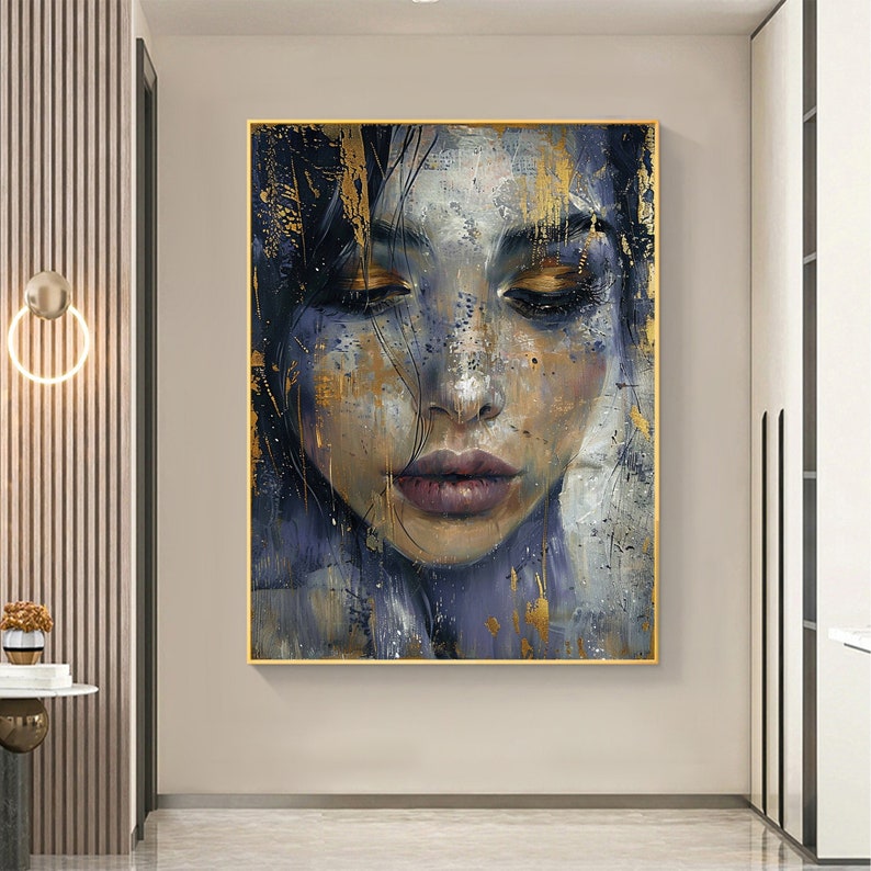 Original Beautiful Girl Face Oil Painting on Canvas Large Wall Art ...