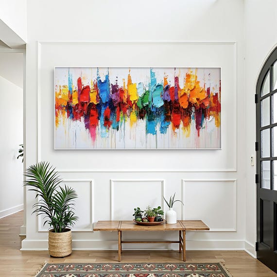 Large Original Textured Oil Painting on Canvas,Vibrant Abstract Colorful Painting, Custom Painting, Luxury Wall Art,Modern Living Room Decor