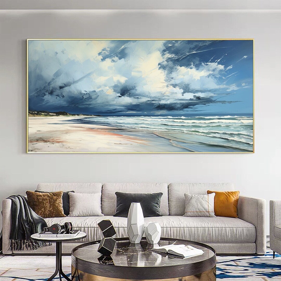 Abstract Ocean Landscape Oil Painting on Canvas, Large Wall Art ...