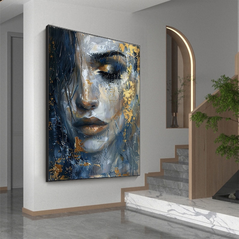 Abstract Beautiful Girl Face Oil Painting on Canvas Large Wall Art ...