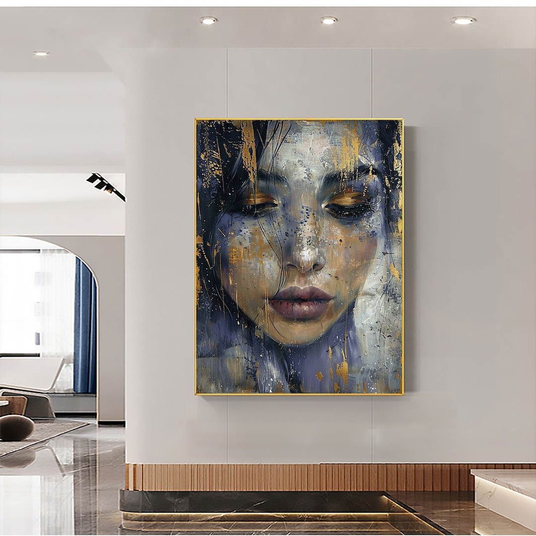 Original Beautiful Girl Face Oil Painting on Canvas Large Wall Art ...