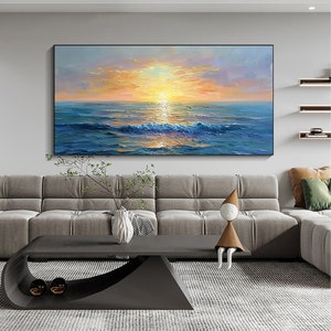 Original Sunset Seascape Oil Painting on Canvas, Large Wall Art ...
