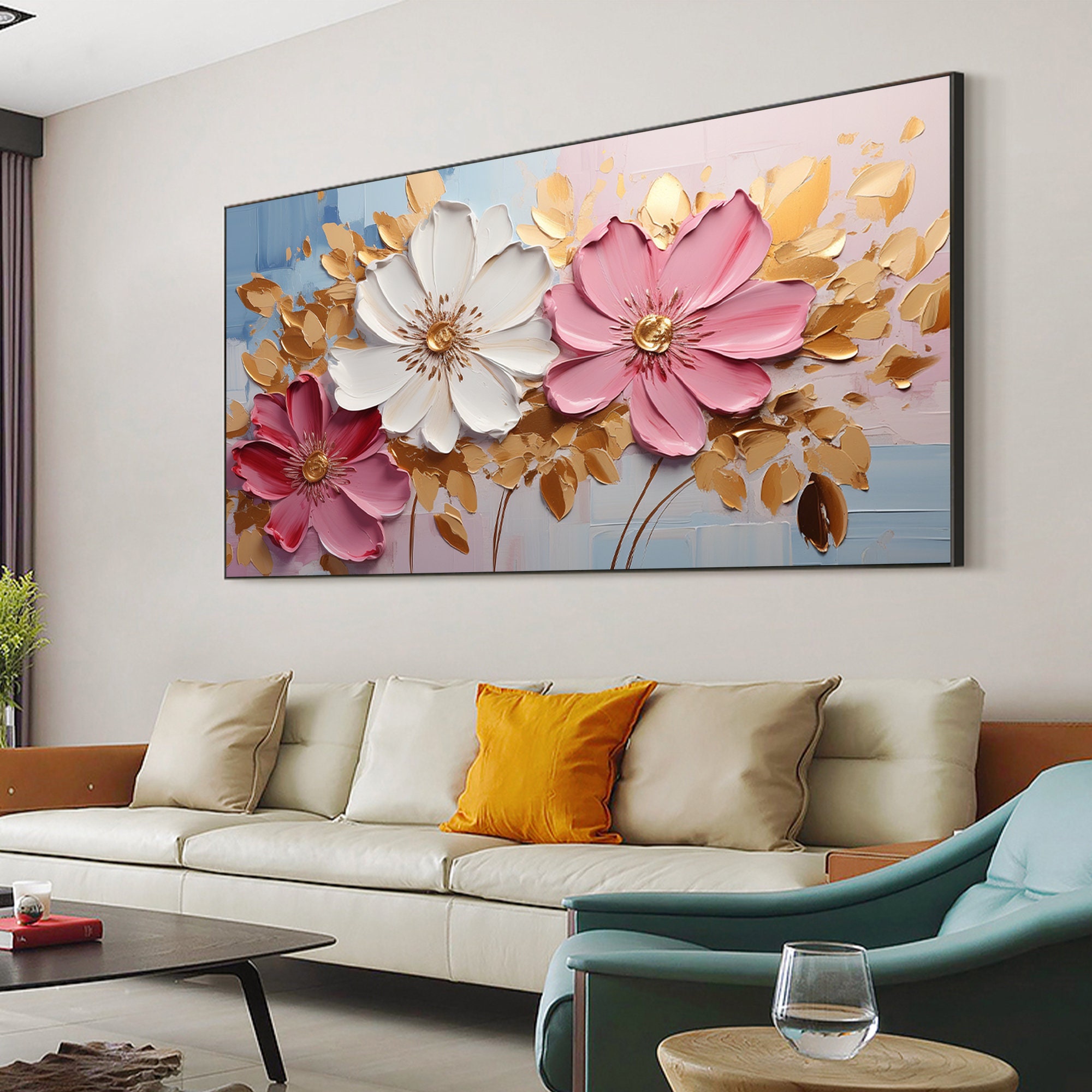Large Abstract Flower Oil Painting on Canvas, Canvas Wall Art Original ...