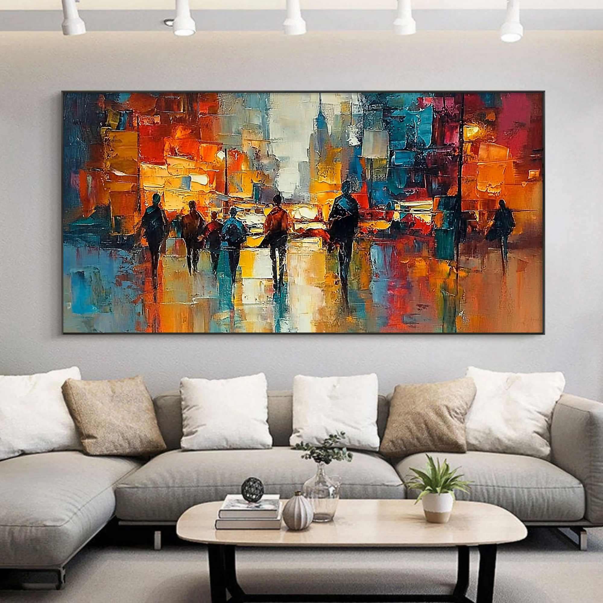 Vibrant Abstract Textured Cityscape Oil Painting, Large Original Impasto Colorful Wall Art, High-end Home Decor,Minimalism Living Room Decor