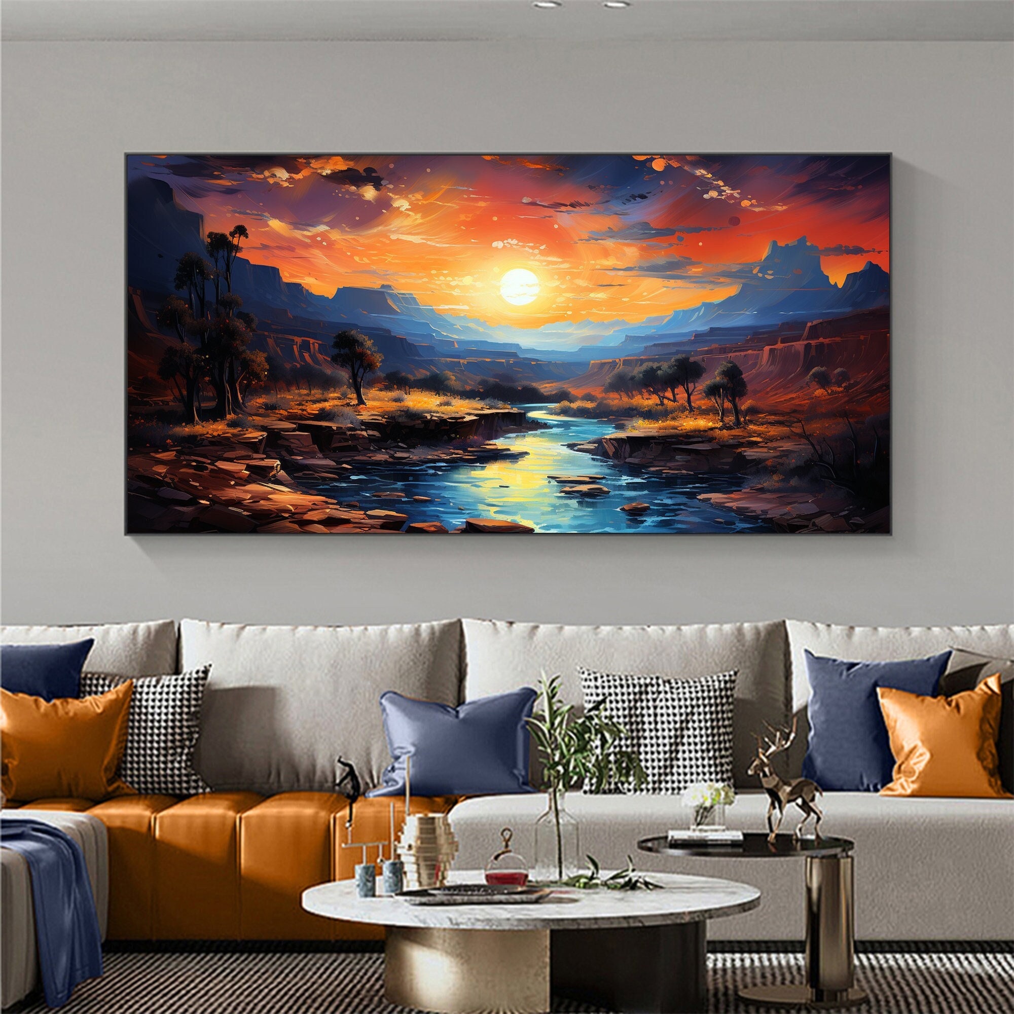 Original River Landscape Oil Painting on Canvas, Large Wall Art ...