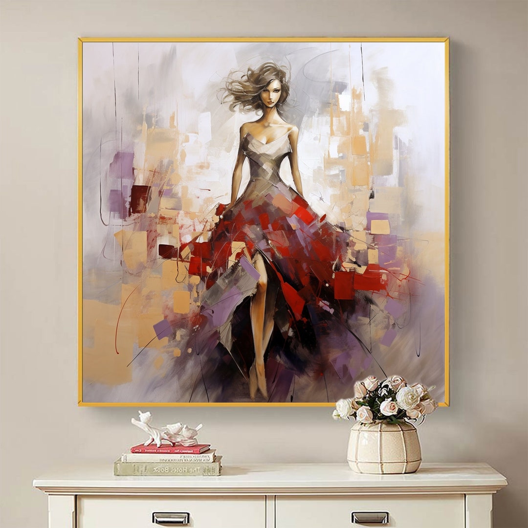 Abstract Beautiful Girl Oil Painting on Canvas, Large Wall Art Original ...