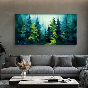 Abstract Forest Oil Painting On Canvas, Large Wall Art, Custom Painting, Original Green Tree Painting, Minimalist Wall Art Living room Decor