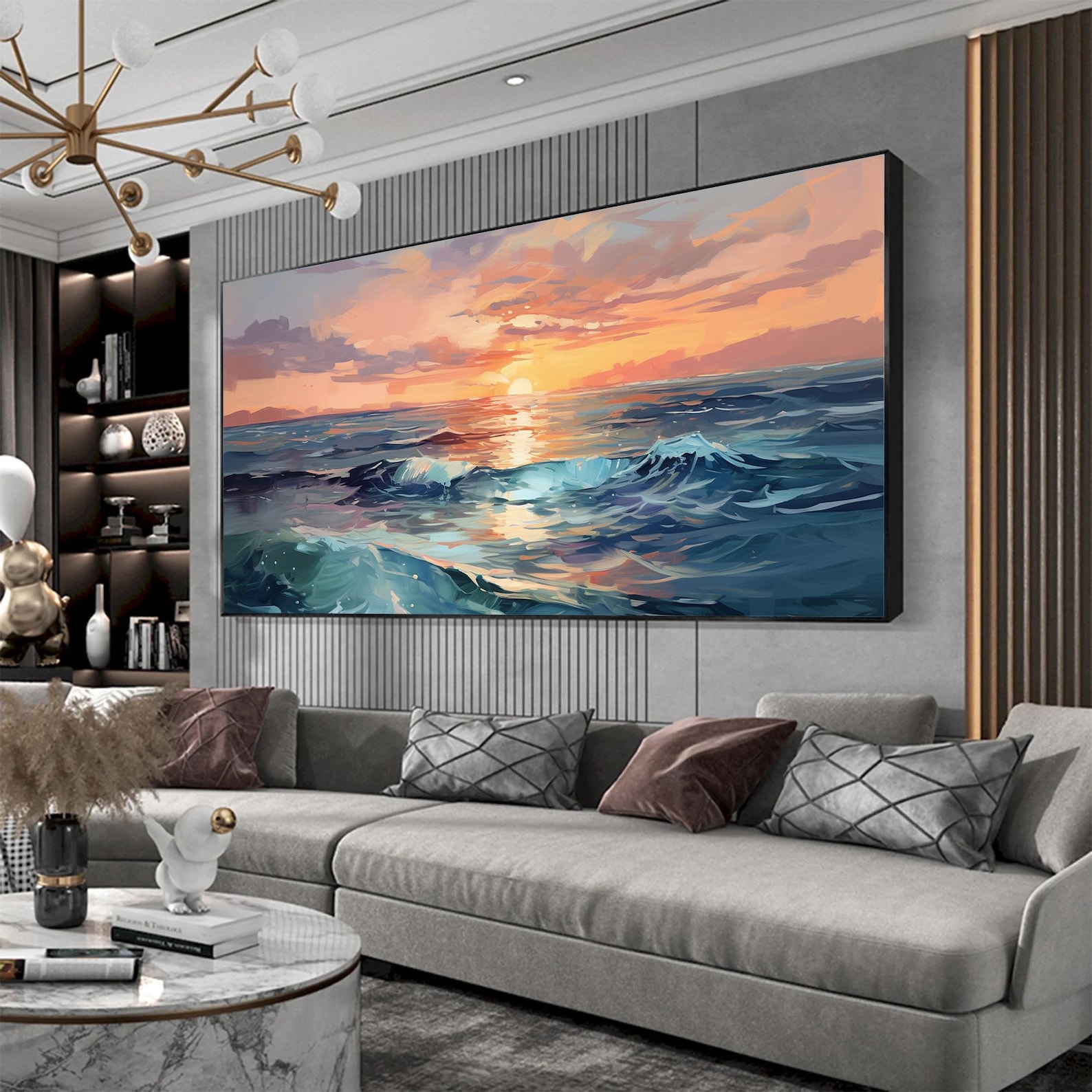 Abstract Ocean Landscape Oil Painting on Canvas, Large Wall Art ...
