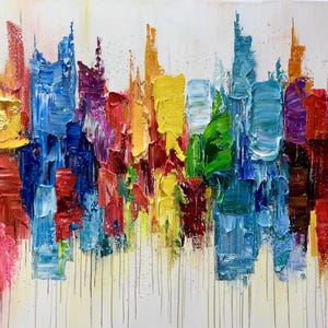 Large Original Textured Oil Painting on Canvas,Vibrant Abstract Colorful Painting, Custom Painting, Luxury Wall Art,Modern Living Room Decor