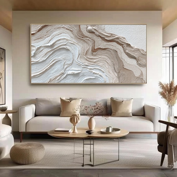 Minimalist Textured Wall Art, Large 3D Abstract Painting, Neutral Large Wall Decor, Wabi Sabi Art, Beige and White Impasto Art for Home