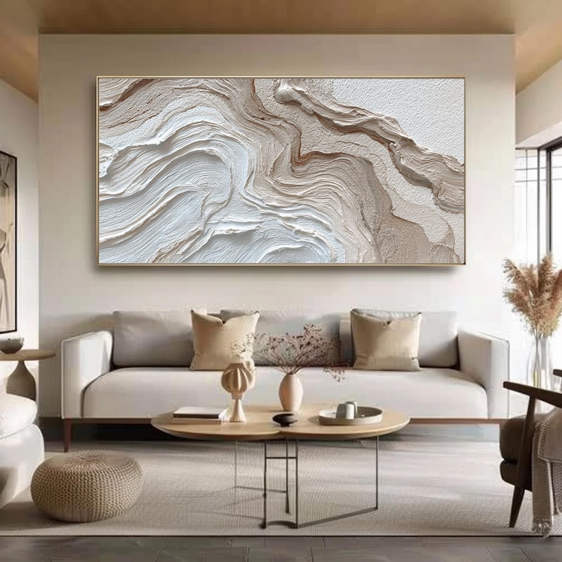 Minimalist Textured Wall Art, Large 3D Abstract Painting, Neutral Large Wall Decor, Wabi Sabi Art, Beige and White Impasto Art for Home