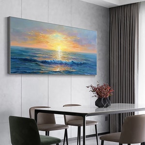Original Sunset Seascape Oil Painting on Canvas, Large Wall Art ...