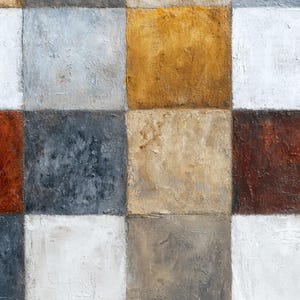 Textured Geometric Art, Large Abstract Painting on Canvas, Neutral Earth Tone Decor, Checkerboard Wall Art for Living Room, Modern Office Art