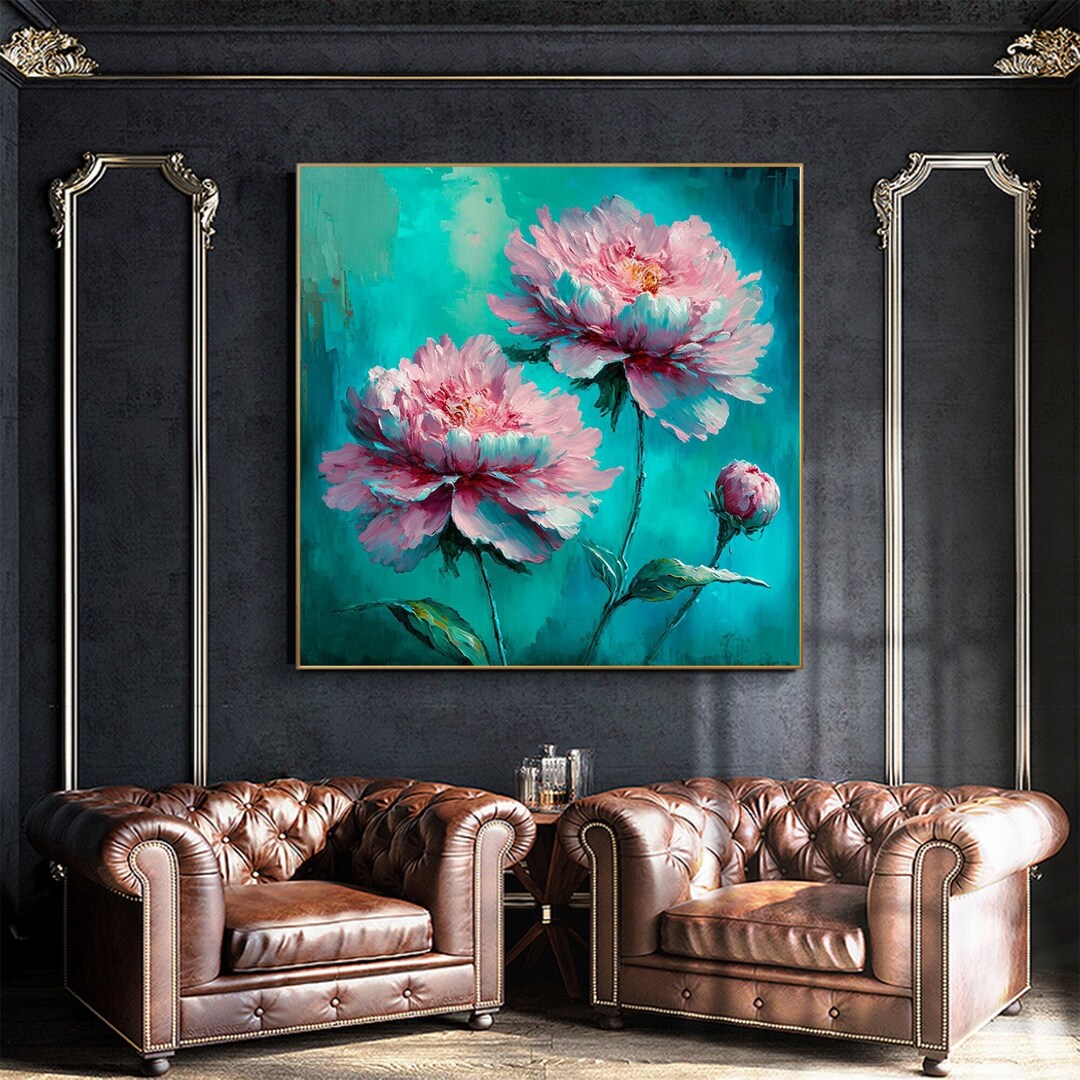 Original Lotus Oil Painting on Canvas, Abstract Pink Flowers Painting ...