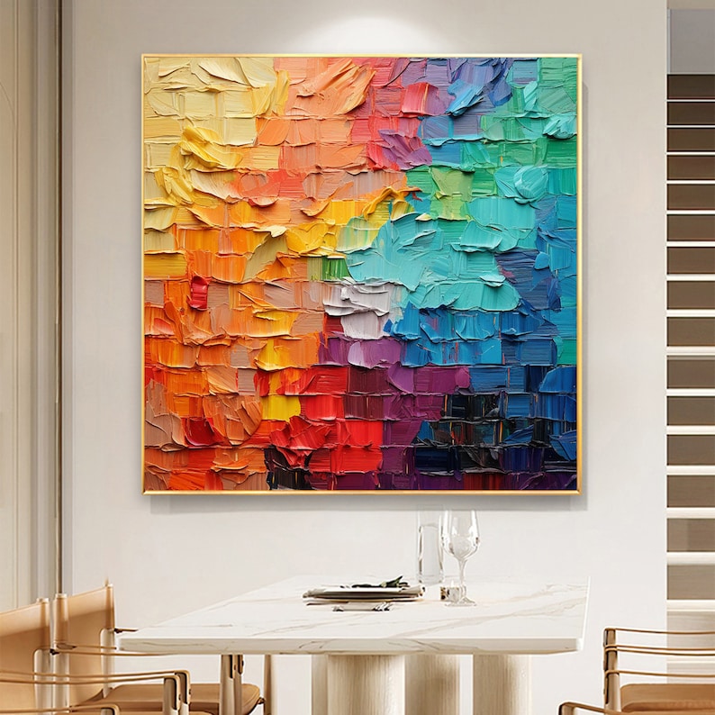 Colorful Texture Oil Painting on Canvas, Large Wall Art, Original ...