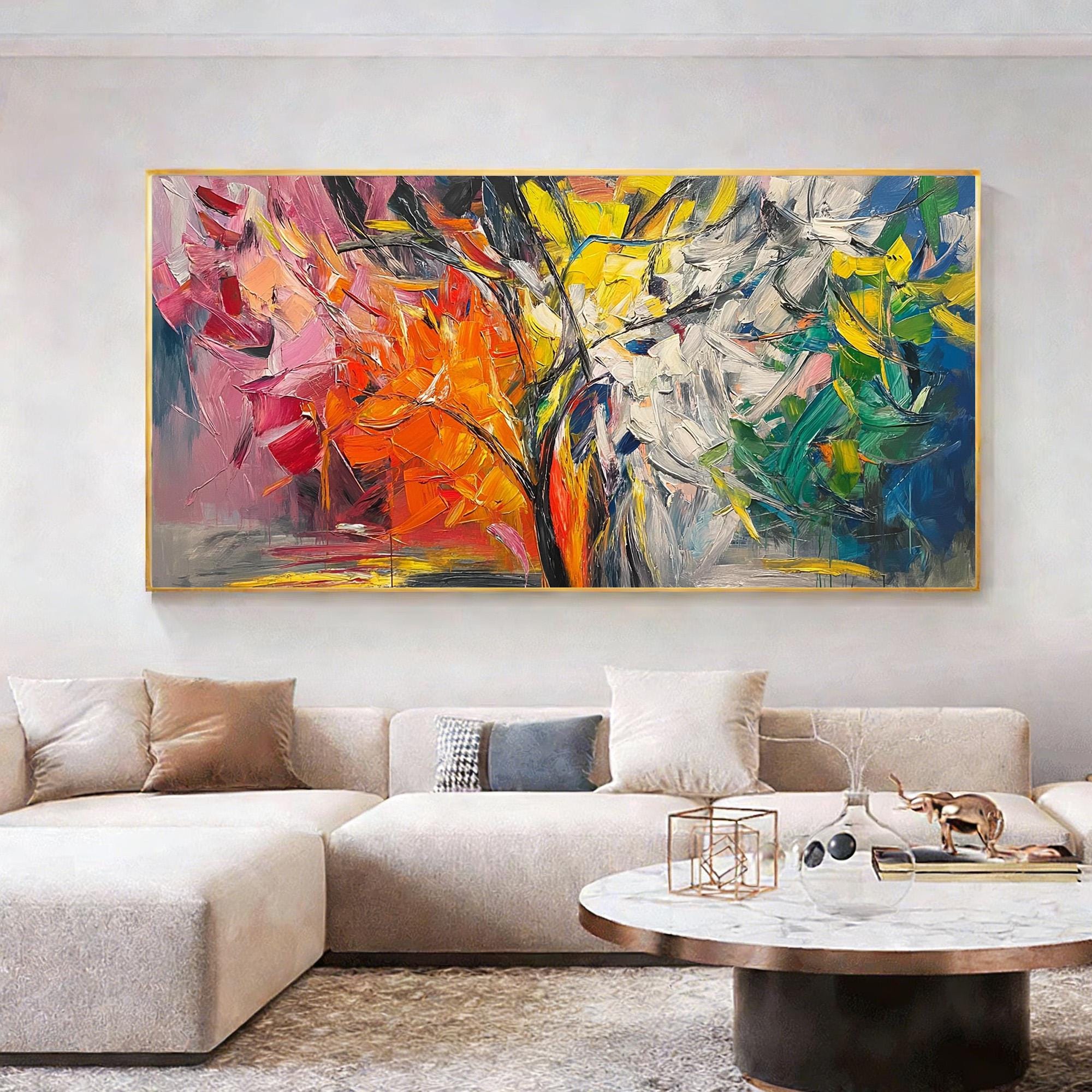 Vibrant Abstract Tree Oil Painting, Color Splash Foliage on Moody ...