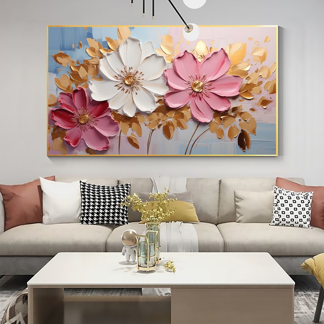 Large Abstract Flower Oil Painting on Canvas, Canvas Wall Art Original ...