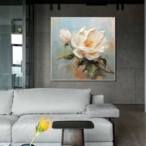 Large White Flower Oil Painting on Canvas, Canvas Wall Art Original ...