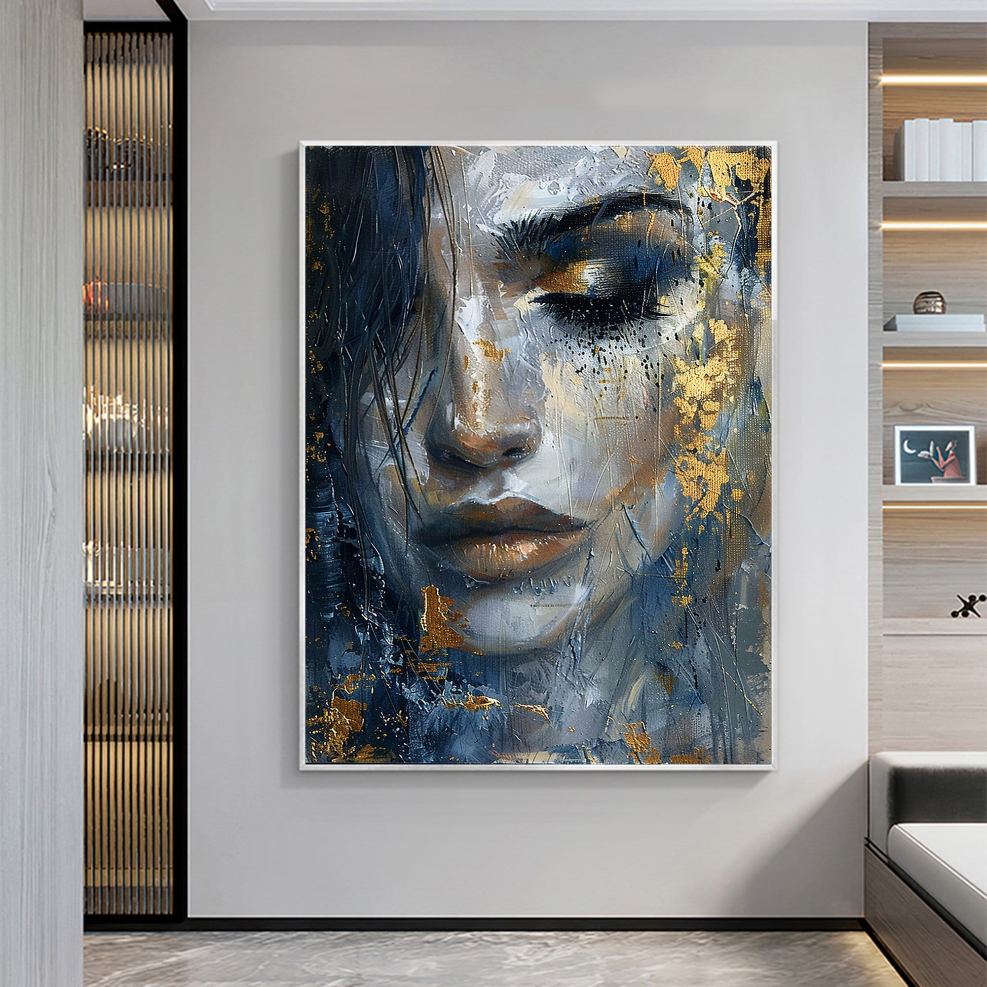 Abstract Beautiful Girl Face Oil Painting on Canvas Large Wall Art ...