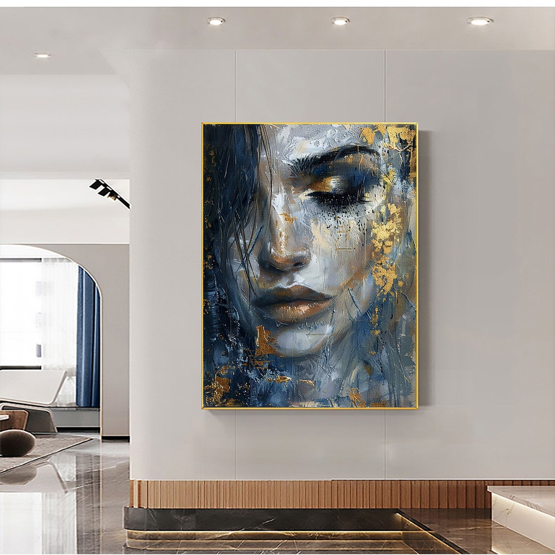 Abstract Beautiful Girl Face Oil Painting on Canvas Large Wall Art ...