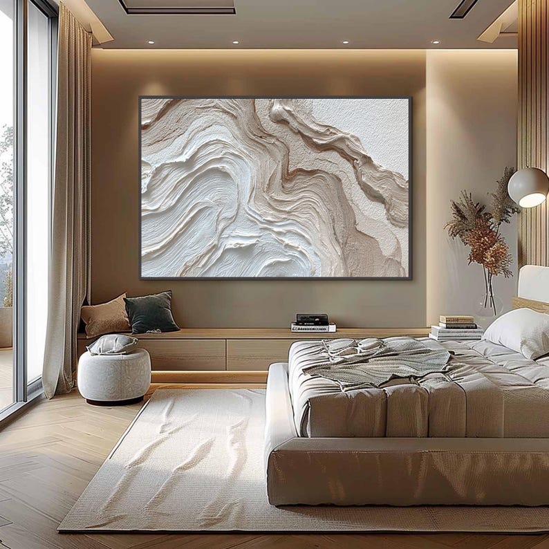 Minimalist Textured Wall Art, Large 3D Abstract Painting, Neutral Large Wall Decor, Wabi Sabi Art, Beige and White Impasto Art for Home