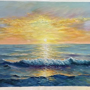 Original Sunset Seascape Oil Painting on Canvas, Large Wall Art ...