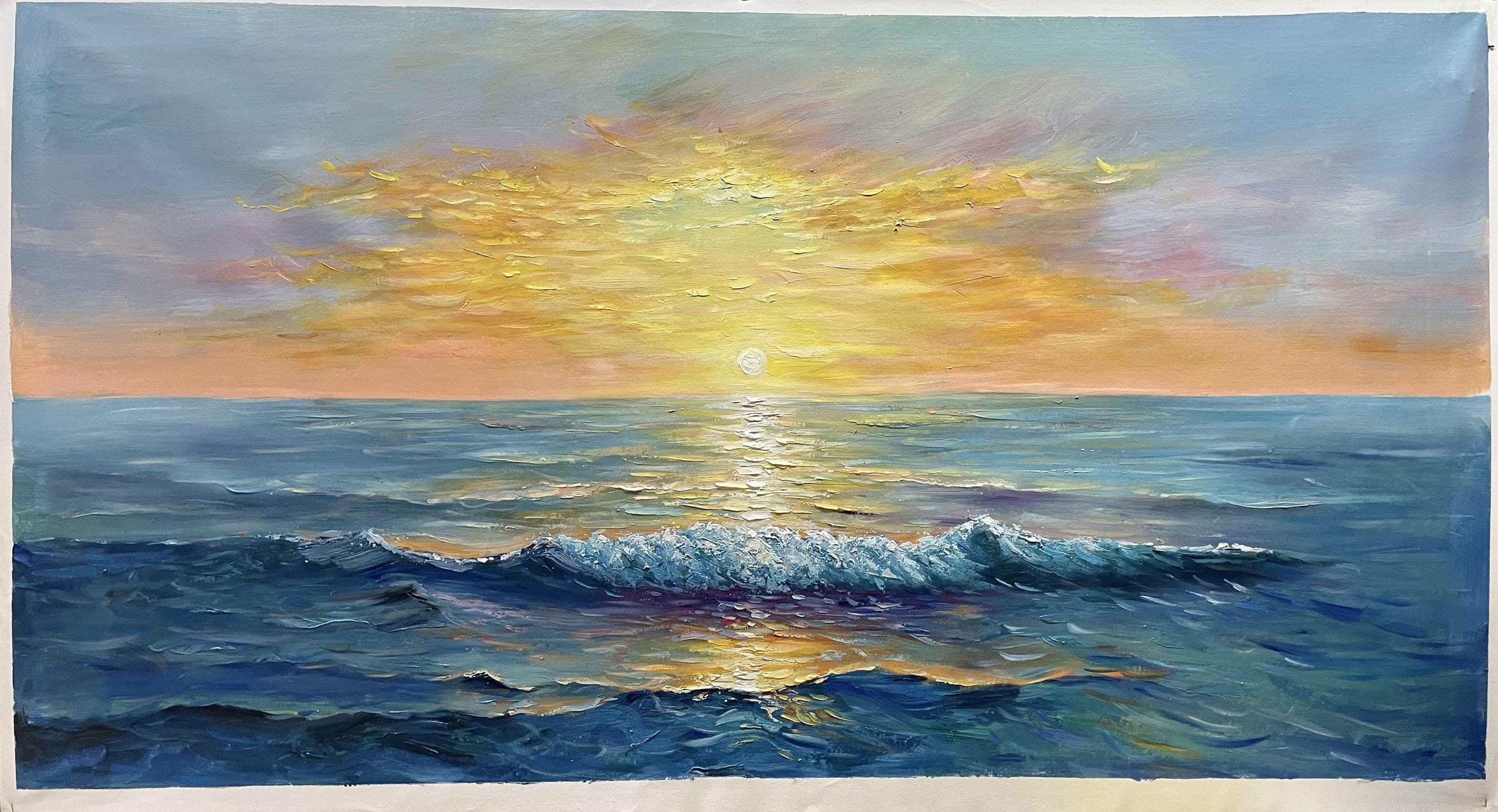 Original Sunset Seascape Oil Painting on Canvas, Large Wall Art ...