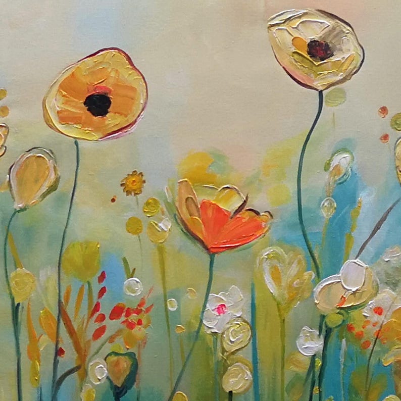 Original Poppy Flower Oil Painting on Canvas, Large Wall Art Abstract ...