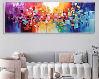 Pintura al óleo minimalista de bloques de colores sobre lienzo, arte mural de gran formato, arte mural abstracto original, pintura personalizada para decoración moderna del hogar o sala de estar.