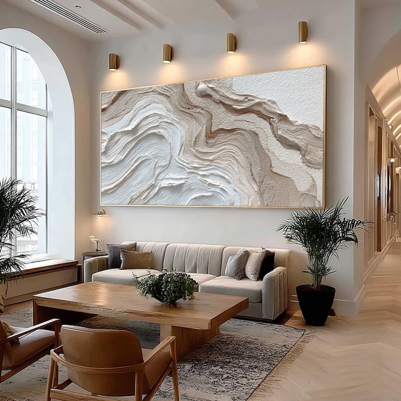 Minimalist Textured Wall Art, Large 3D Abstract Painting, Neutral Large Wall Decor, Wabi Sabi Art, Beige and White Impasto Art for Home