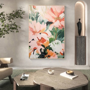 Abstract Flower Oil Painting on Canvas, Large Wall Art Original ...