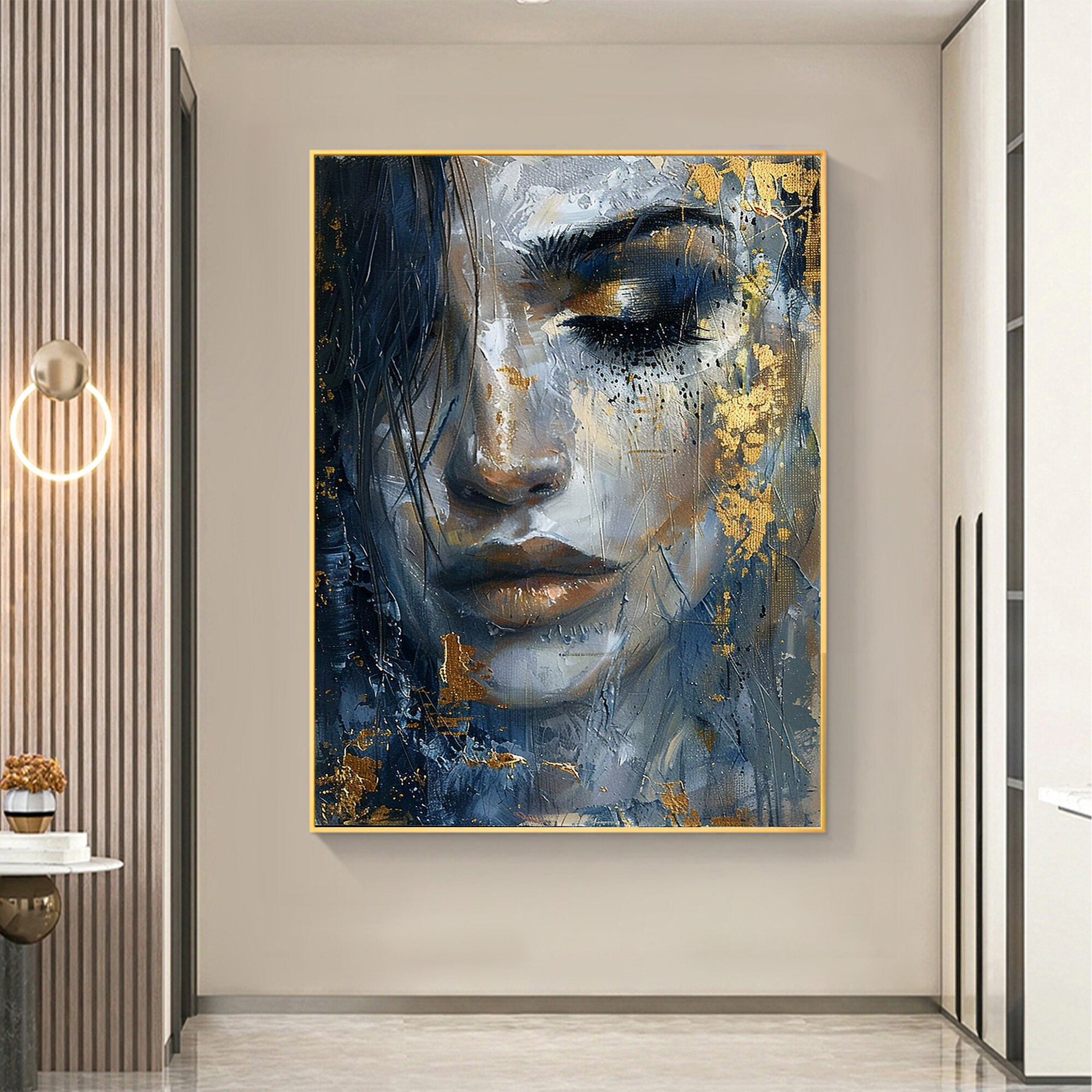 Abstract Beautiful Girl Face Oil Painting on Canvas Large Wall Art ...
