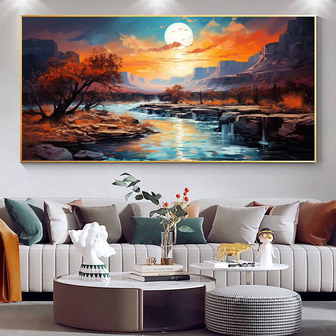 Abstract River Landscape Oil Painting on Canvas, Large Wall Art ...