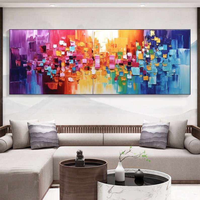 Minimalist Colorful Block Oil Painting on Canvas, Large Wall Art, Original Abstract Wall Art, Custom Painting Modern Living Room Home Decor